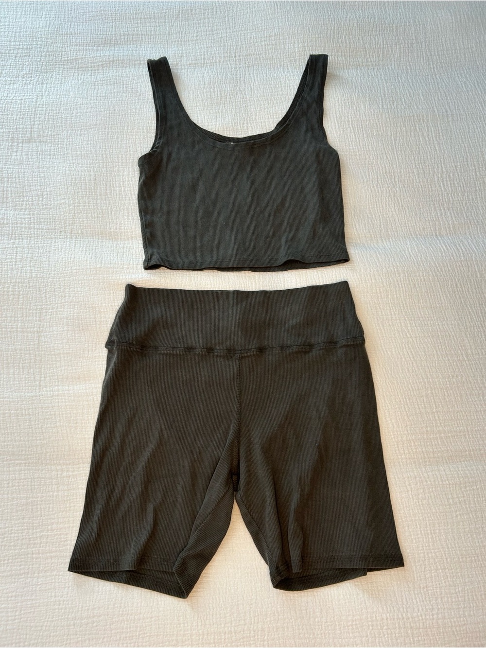 Black Women's Ribbed Crop Tank and High-Waist Bike Short Set